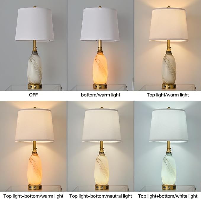 AIDENOEY 26" Modern Art Glass Table & Bedside Lamp, Stepless Dimmable Base +
