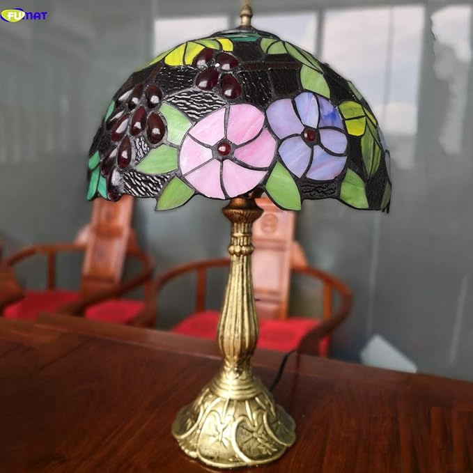 Tiffany Table Lamp Hand-Made Grape Rose Stained Glass Table Lamps Bedside