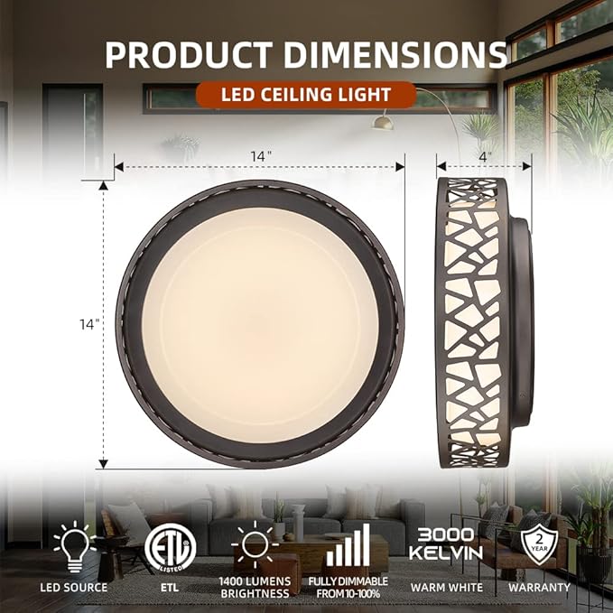 LED Flush Mount Ceiling Light, 14 Inch 20W Dimmable Round Deco Lighting Fixture