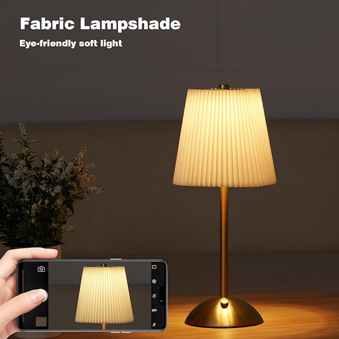 2-Pack Cordless Rechargeable Table Lamp 3-Color Dimmable Touch Control