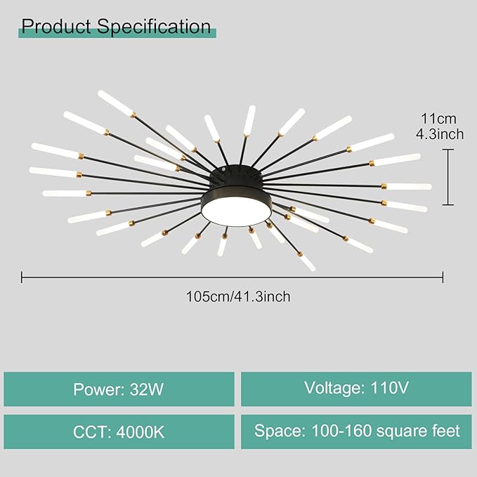 ziidoo Modern Ceiling Light, 28+1 Lights Metal Firework Designed Chic Led