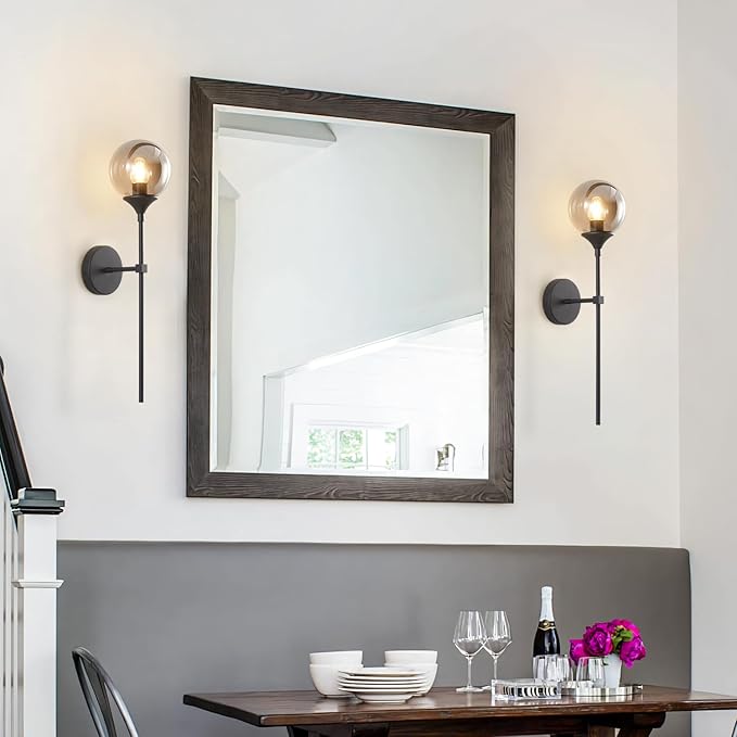 KCO Lighting Modern Smoke Grey Glass Globe Wall Sconce Black Matte Slim Wall