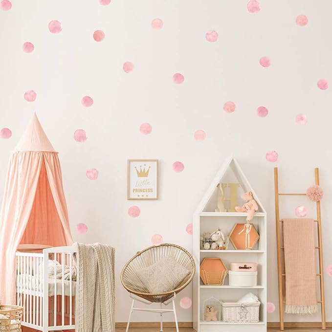 Pink Polka Dot Wall Decals 36pcs Watercolor Dots Wall Sticker for Kids, Baby Girls, Teens, and Nursery Room (6 Sheets) - Each Dot: 2.36 x 2.36 inch