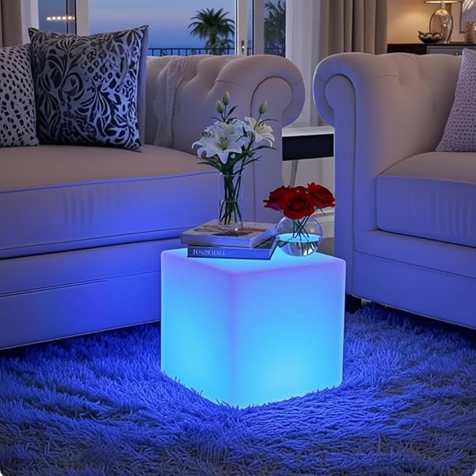 14 inch Versatile LED Cube Light Chair, Rechargeable Light Cubes Table w/Remote