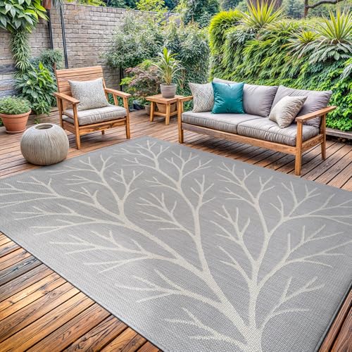 Washable Indoor Outdoor Rug 5x7 Modern Area Rugs Branch Pattern Non Shedding Waterproof Easy Clean Patio Deck Porch Living Room Bedroom Garden RV (35 Sq Ft)