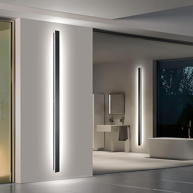 Modern Outdoor Lights Fixture, Dimmable Rectangular Black Linear Long LED