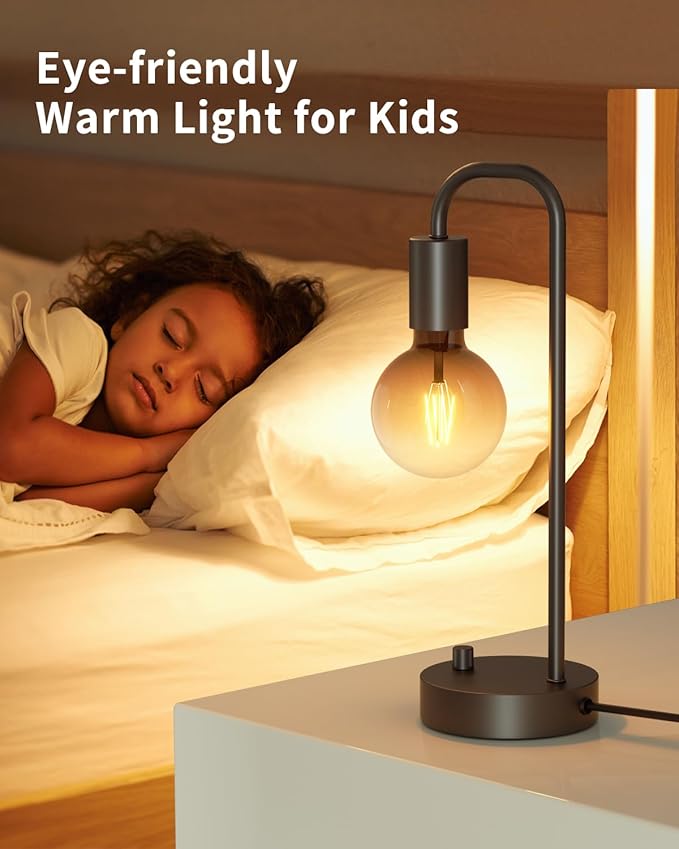 ONEWISH Industrial Table Lamp for Bedroom, Fully Dimmable Modern Bedside Lamps