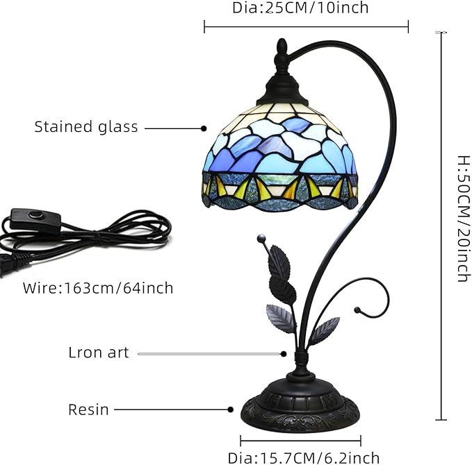 Blue Waves ‌Rustic Mediterranean Style Lamp‌ Tiffany Lamp Stained Glass Table