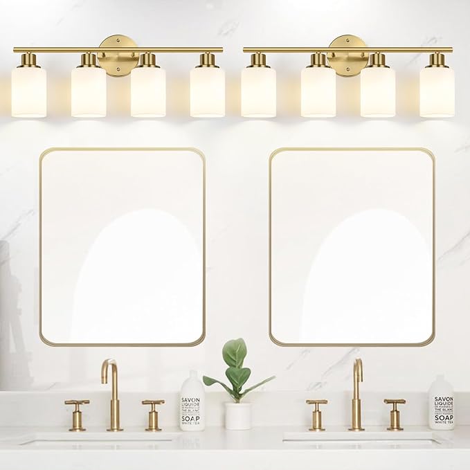 4-Light Bathroom Light Fixtures, Brushed Gold Modern Vanity Lights