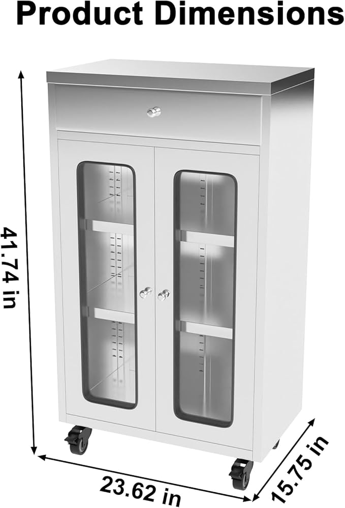 ZZV Stainless Steel Storage Cabinet with 1 Drawer, Rolling Kitchen Cabinet with Wheels, Heavy Duty Floor Cabinet for Kitchen, Garage, Restaurant, Outdoor, No Assembly Needed, D15.75 x W23.62 x H41.74