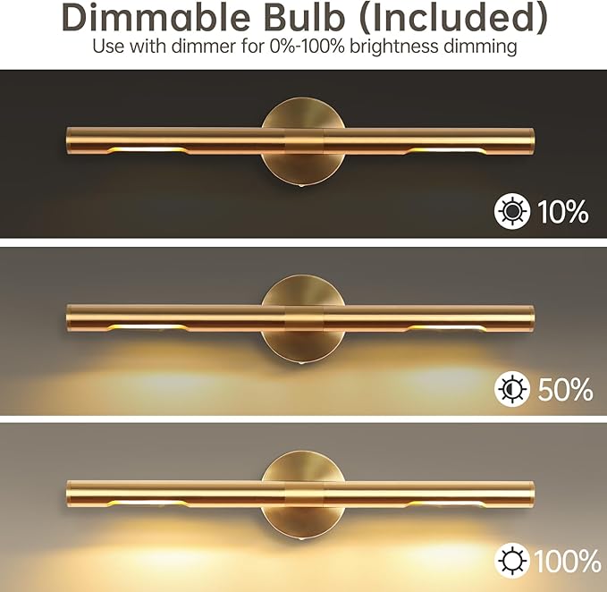 Wall Sconces, Hardwired Wall Light 24" 3200K Gold Picture Light Rotatable 360°