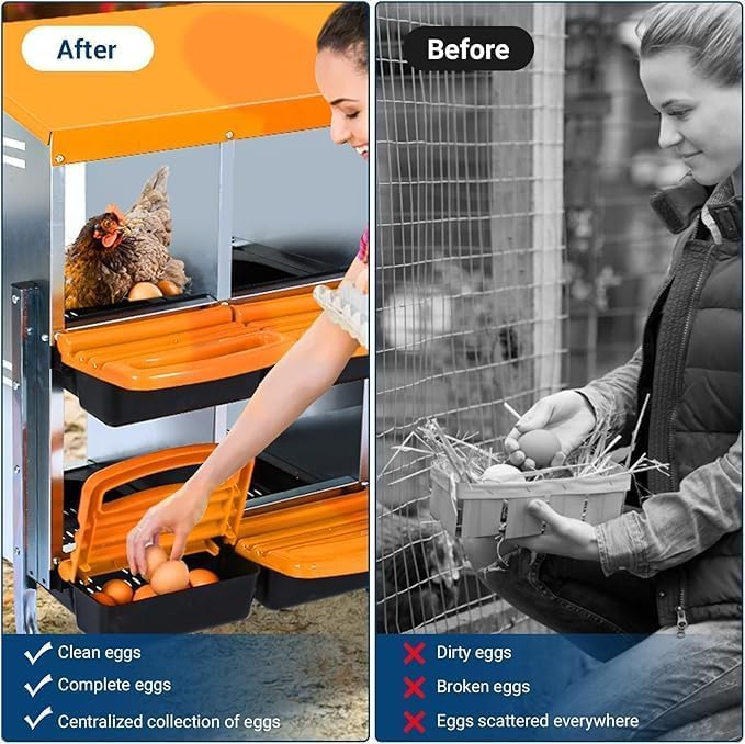 [10-Pack] Chicken Nesting Boxes for Hens - Galvanized Steel Wall Mount or Freestanding Chicken Nest, Removable Plastic Egg Tray & Ventilation Holes - Poultry Nesting Boxes for Egg Laying (Orange)