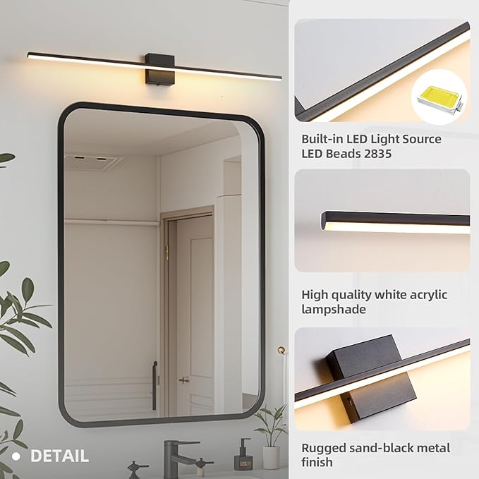 Modern Bathroom Vanity Light 32 Inch, 23W Black Bathroom Light Fixture Over