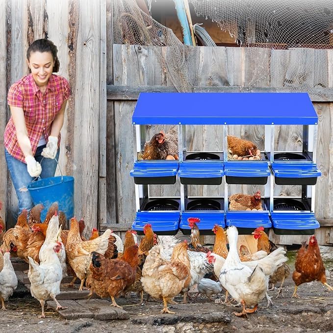Chicken Nesting Box, 8-Compartment Egg Laying Box, Convenient for Collecting Eggs, Ventilated Poultry House Equipment in Metal Chicken Coop, Suitable for Hens and Ducks, (Blue, Without Stand)