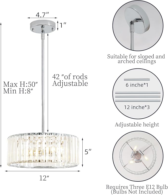 3-Light Modern Crystal Chandelier