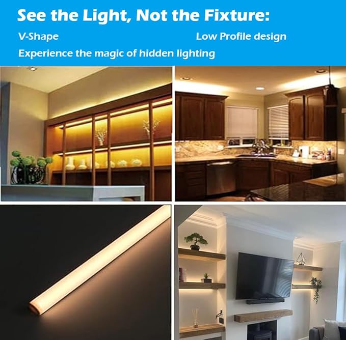 Cefrank V Shape Cabinet Lights, Warm White 4X 12 Inches V-Shape LED Light Bars