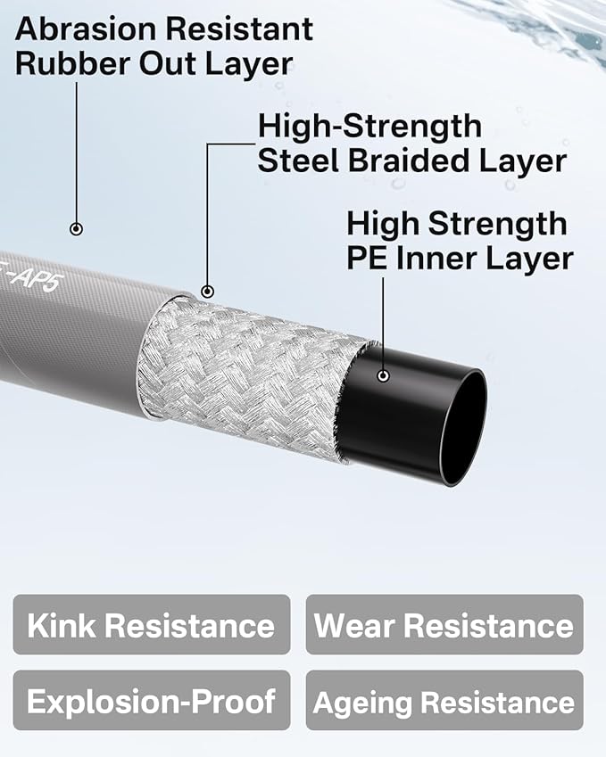 Pressure Washer Hose 100FT 3/8" for Cold and Hot Water 212°F, with Swivel Quick Connect, 4500PSI Kink Resistant Grade Steel Wire Braided, Power Washer Hose With 2pcs M22-14mm Adapter