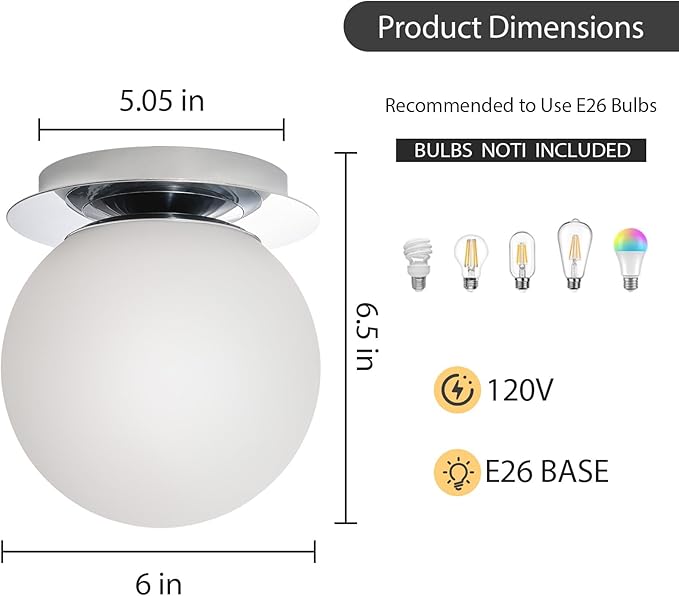 Modern Glass Globe Wall Sconce: Chrome Single Light