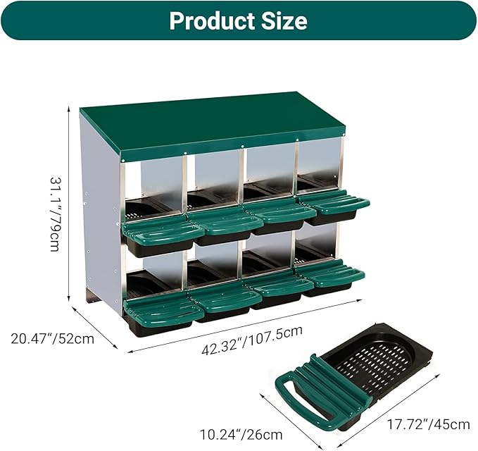 10 - Compartment Roll Away Chicken Nesting Box, Wall - Mount Hen Roosting Boxes for Laying Eggs, Easy Egg Collection & Cleanable Pull - Out Trays, Ideal for Poultry Egg - Laying