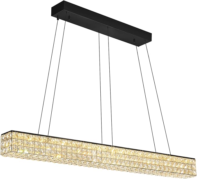 W48 Rectangle Chandeliers for Dining Room, Modern Crystal Pendant Lights