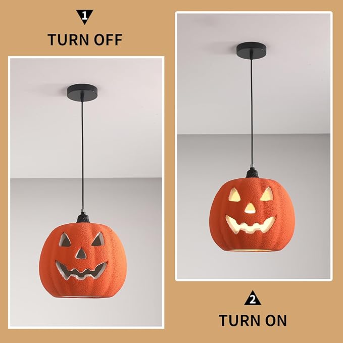 JAYMP Halloween Light Up Pumpkin Pendant Light, Jack O Lantern, Living Dining