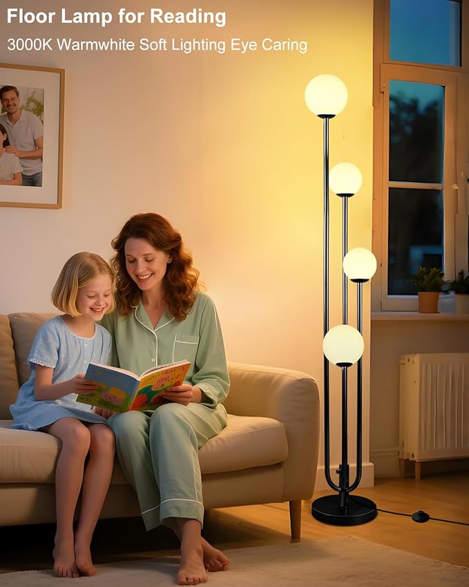 63IN 4-Light Dimmable Floor Lamp, Unique Black Tall Standing Lamps