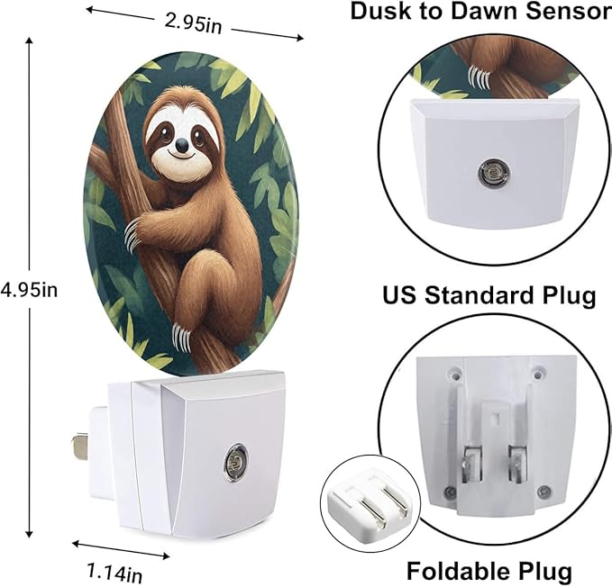 Plug-in Cute Sloth Night Light Tropical Jungle Nightlight