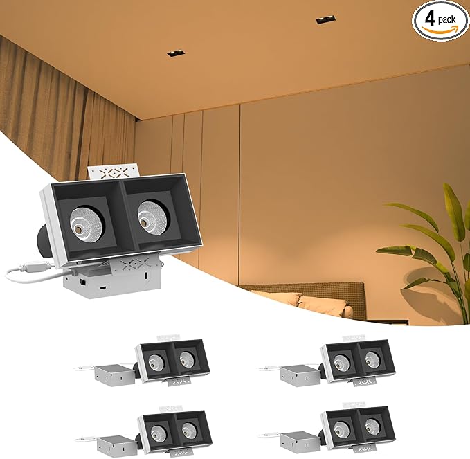 LED Square Recessed Lighting 4 Pack, 24W Aluminum Trimless Downlight,