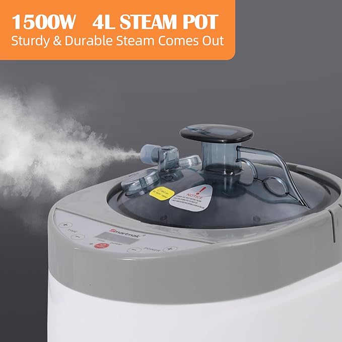 Smartmak Sauna Steamer, Portable 4L Upgrated Steam Pot Generator with Remote Control, Spa Machine with Timer Display Herbal Box for Steam Saunas, 110V US Plug- Grey