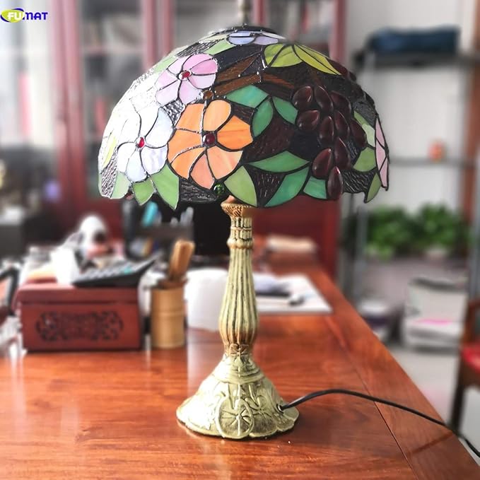 Tiffany Table Lamp Hand-Made Grape Rose Stained Glass Table Lamps Bedside