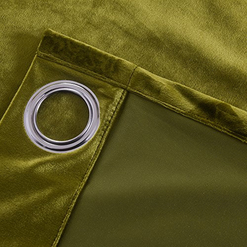 Super Soft Luxury Velvet Olive Green Set of 2 Thermal Light Blocking Drapes Curtain Panel Grommet Top Curtain Draperies Eyelet 52Wx120L inch Green Yellow