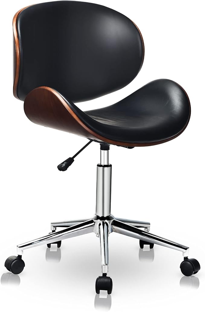 C-CHAIN Adjustable Modern Mid-Century Office Chair with Curved Seat/Back, Swivel Executive Chair, Rolling Computer Chair, Bent Wooden Accent Office Chair for Home and Office