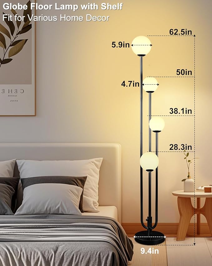 63IN 4-Light Dimmable Floor Lamp, Unique Black Tall Standing Lamps