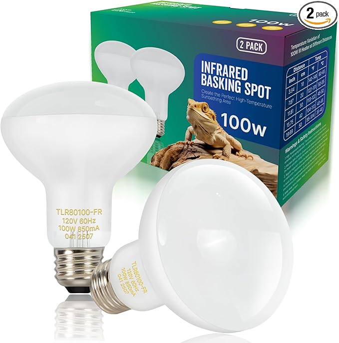 FLSNT Heat Bulb Lamp, 2-Pack 100W Daylight Basking Spot, Bearded Dragon/Turtle/Lzard/Gecko Light Bulb, UVA Heat Lamp, Basking Light for Reptiles RA80
