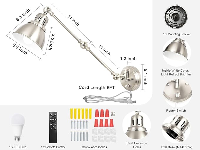 1 Pack Plug in Wall Sconce