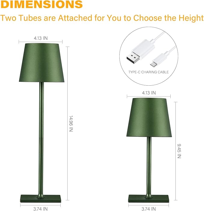 2 Pack Cordless Table Lamps, 3 Colors Stepless Dimming, 5000mAh Rechargeable
