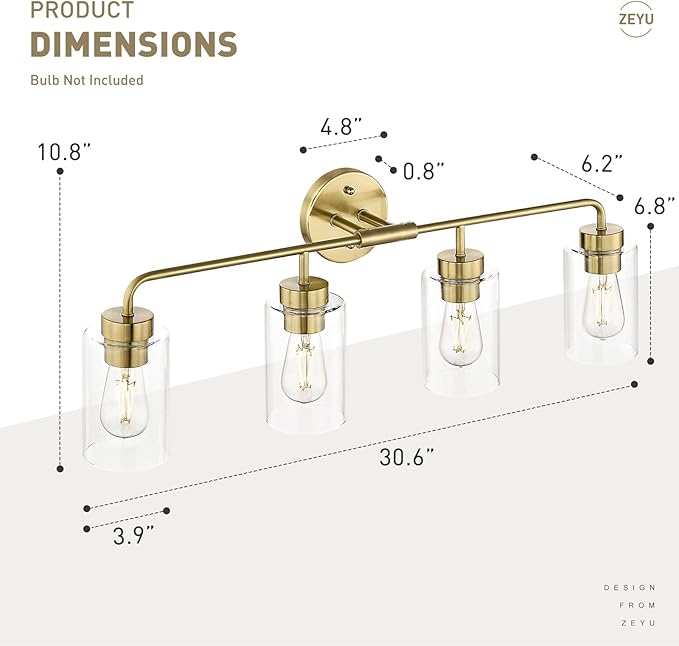 zeyu 4-Light Bathroom Light Fixtures, 31 Inch Wall Sconce Lighting, Brushed