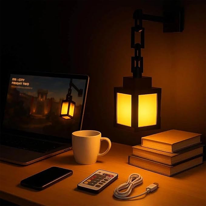 Timer-Enabled Pixelated Lantern Night Light, 16-Color RGB LED Mood Lamp