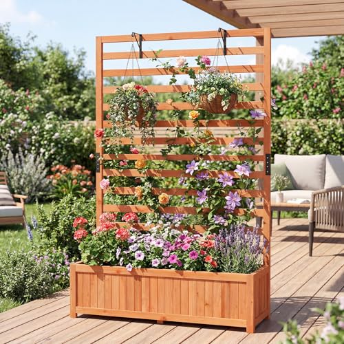 59" Raised Garden Bed with Trellis & Detachable Base Panel