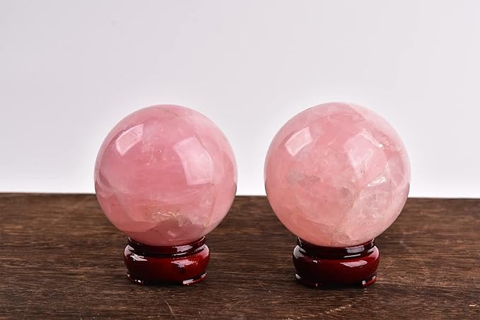 JIC Gem Natural Pink Rose Quartz Ball Sphere with Base,3.5 Inch