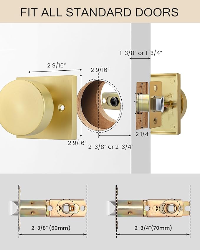 Haidms Gold Door Knobs Passage, Heavy Duty Square Brushed Gold Hall and Closet