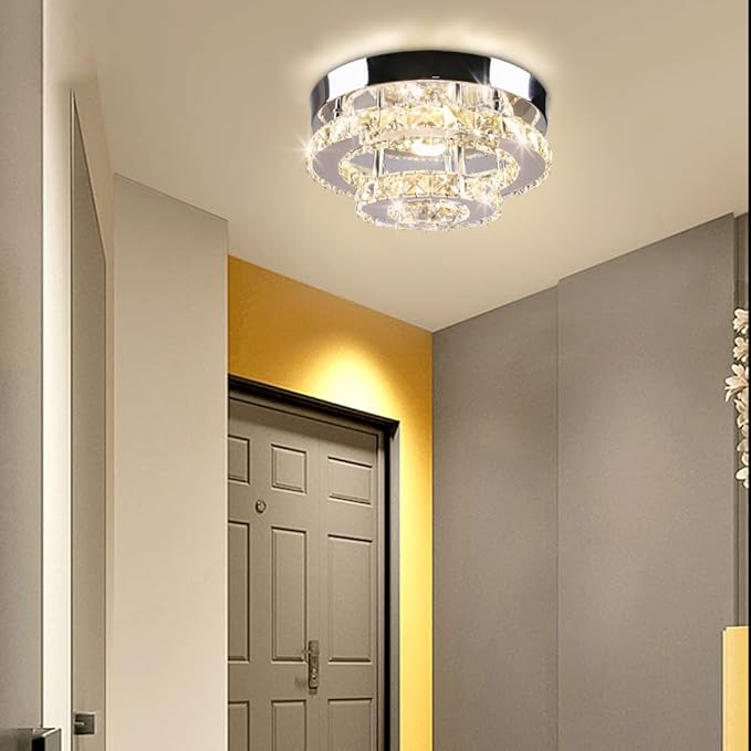 Mini Chandelier LED Crystal Ceiling Light 2 Layers Round Flush Mount Ceiling