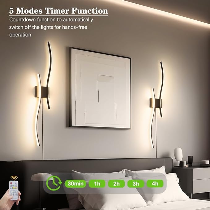 Modern Black Plug in Wall Sconces Set of 2