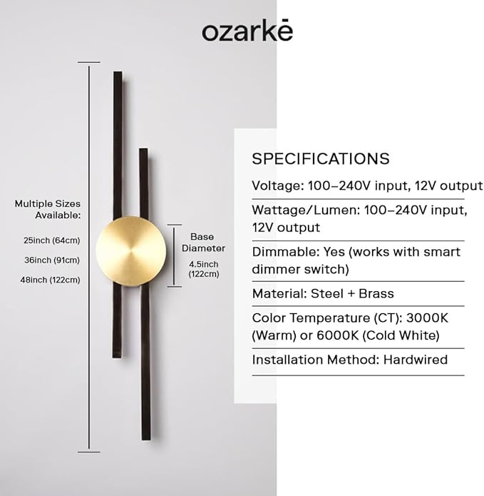 Ozarke Elles Minimalist LED Light Sconce, Modern Linear Wall Lamp, Warm White