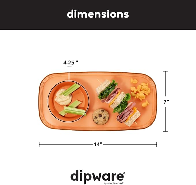 madesmart dipware Small Serving Plate, Collapsible & Removable Dip Bowl for Salsa, Queso, Sald, Olives, Premium Dishwasher & Microwave Safe, Multipurpose Plate & Bowl, Orange