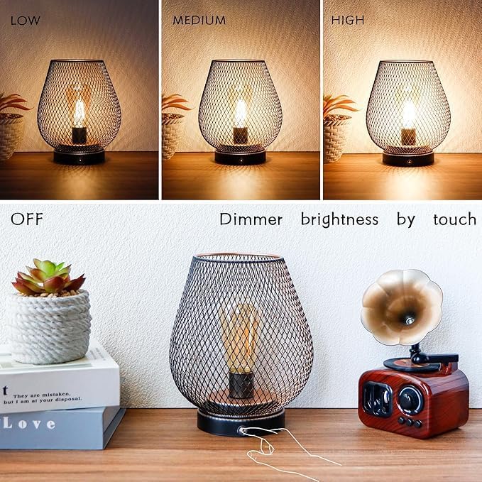 JHY DESIGN Dimmable Touch Bedside Table Lamp Set of 2 Rechargeable Battery