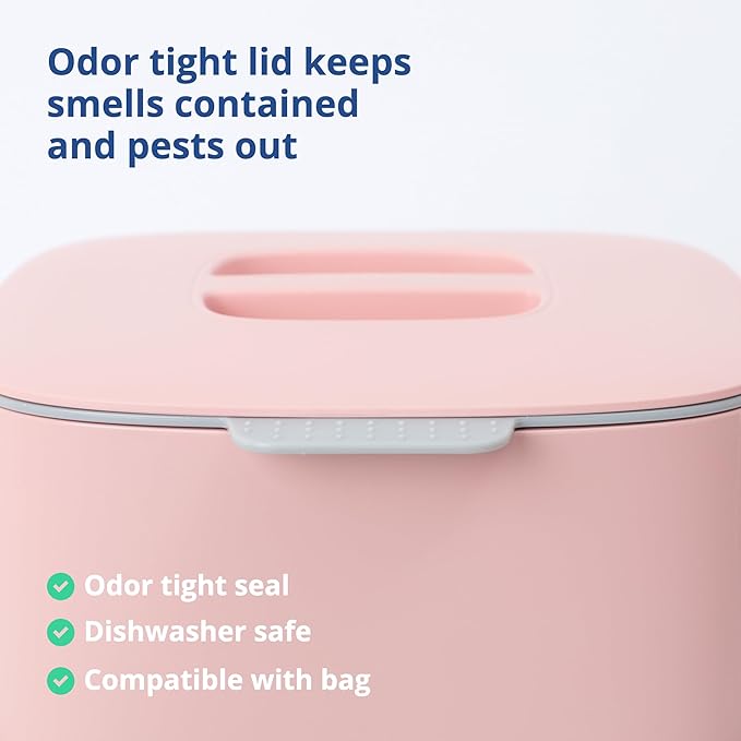 Blue Ginkgo Kitchen Compost Bin [2.6L / 0.69 GAL] – Filter-Free, Odor-Tight Countertop Food Waste Pail with Handle (Made in Korea, Pink)