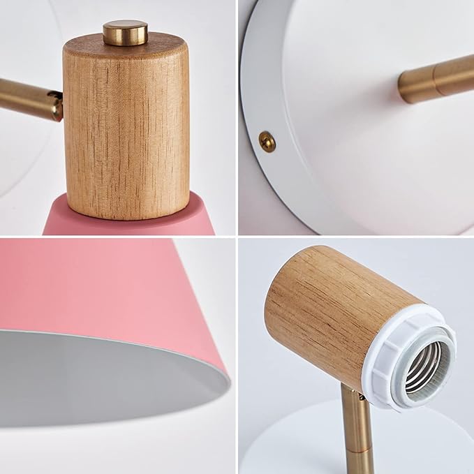 Plug in Wall Sconces Lighting Fixture, Wooden Adjustable Bedside Wall lamp