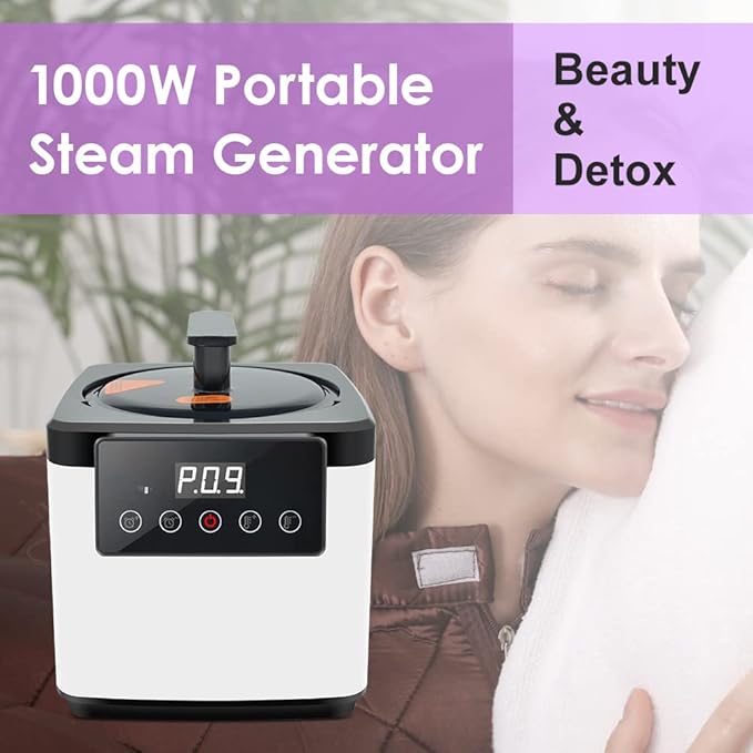 Smartmak Sauna Steamer Pot 2.6 L, Portable Steam Generator Set with Time & Tempreture Remote Control, 1000W Spa Machine with Herbal Box for Body Detox 110V US Plug
