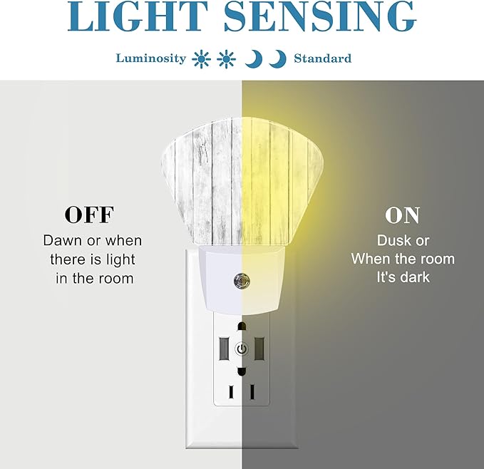 White Wooden Texture Night Light, Old Wood Grain Nightlight Plug into Wall